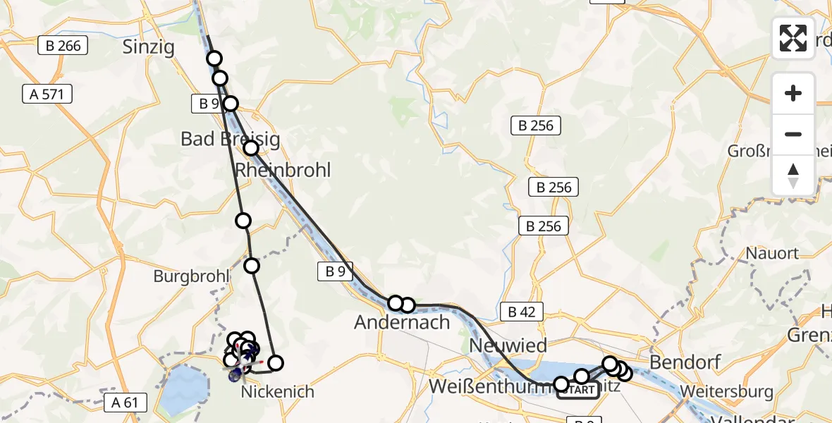 Flugroute Polizeihubschrauber Urmitz - Andernach, 23 Februar 2026, 13:58