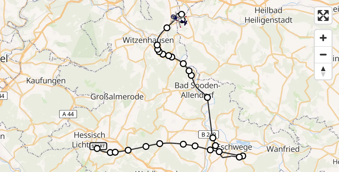 Flugroute Polizeihubschrauber Hessisch Lichtenau Airfield - Hohengandern, 23 Februar 2026, 14:03