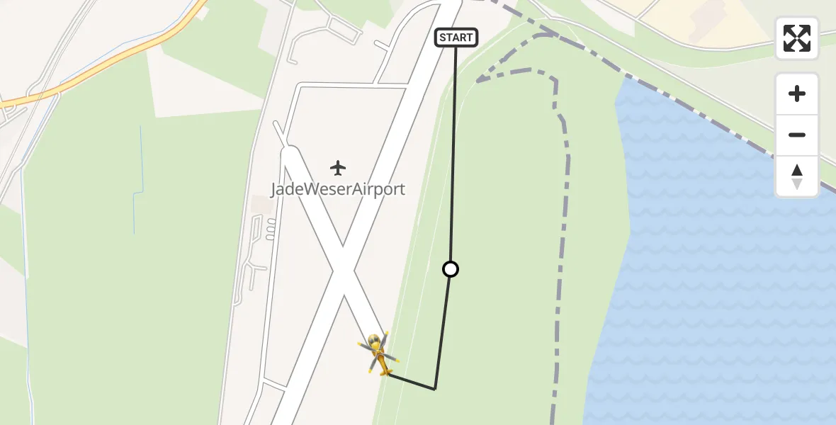 Flugroute Rettungshubschrauber Wilhelmshaven - JadeWeser Airport, 23 Februar 2026, 14:07