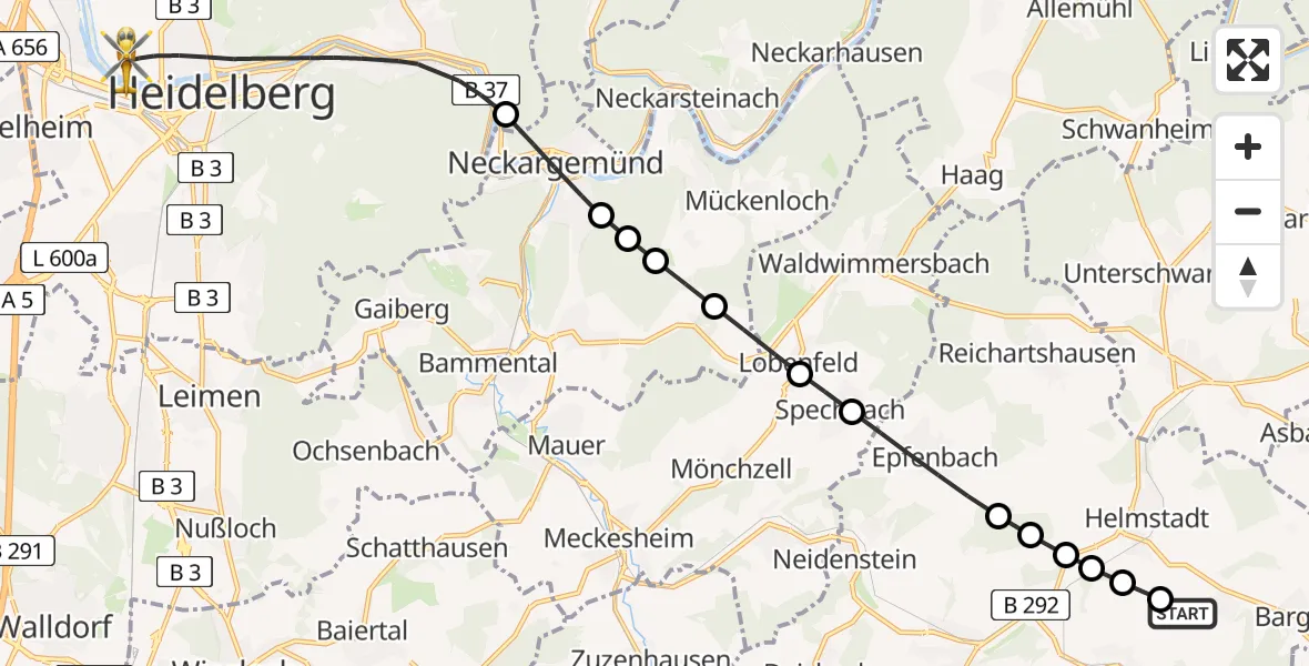 Routekaart van de vlucht: Rettungshubschrauber nach Heidelberg, Czernyring