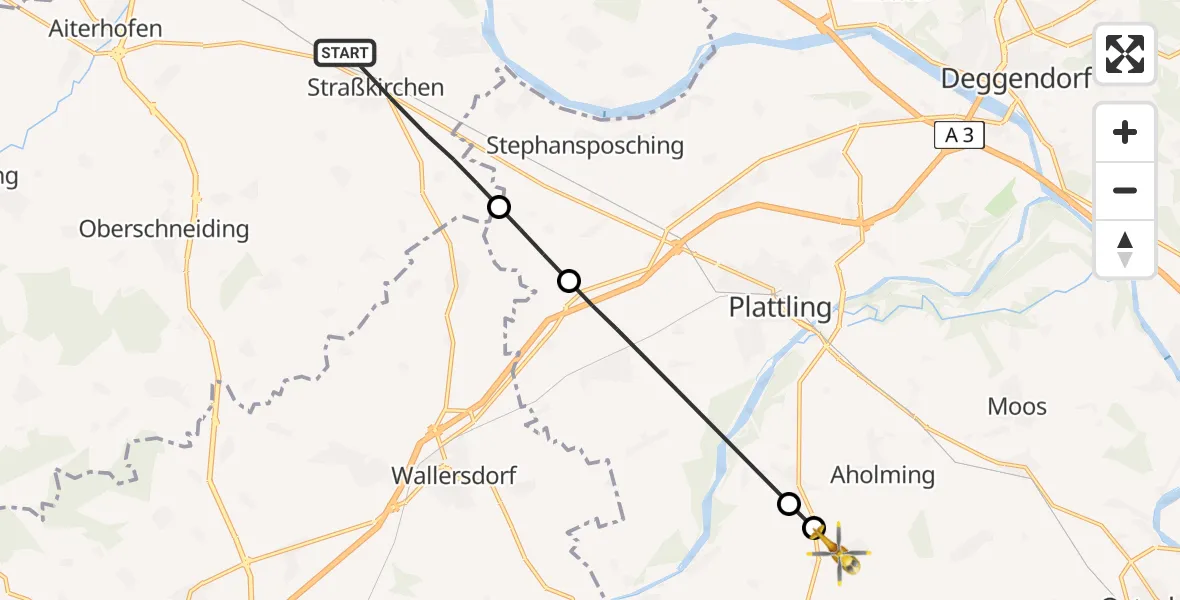 Routekaart van de vlucht: Rettungshubschrauber nach Aholming