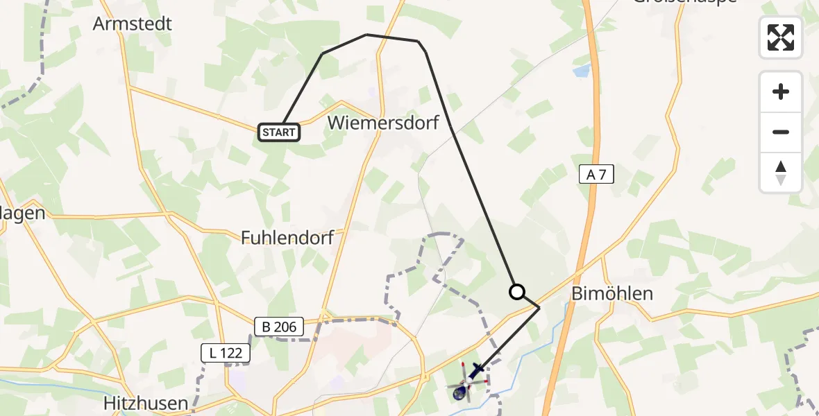 Flugroute Polizeihubschrauber Wiemersdorf - Bad Bramstedt, 23 Februar 2026, 14:21
