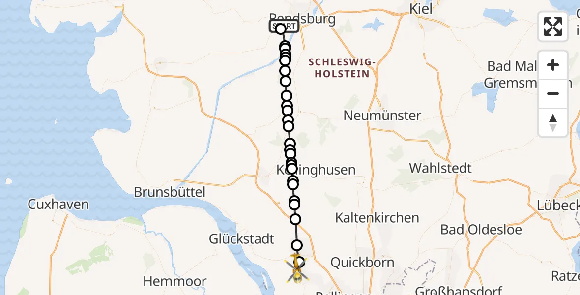 Flugroute Rettungshubschrauber Fockbek - Klein Nordende, 23 Februar 2026, 14:21