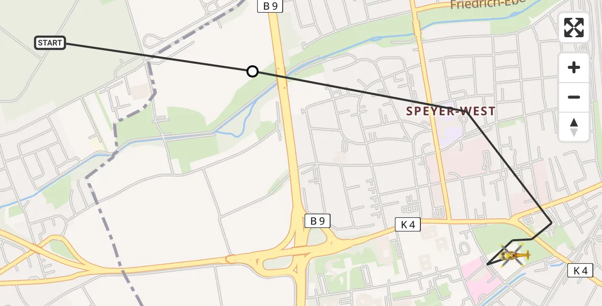Flugroute Rettungshubschrauber Dudenhofen - Speyer, 23 Februar 2026, 14:25