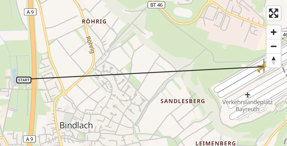 Flugroute Rettungshubschrauber Ruh - Bayreuth Airport, 23 Februar 2026, 14:44
