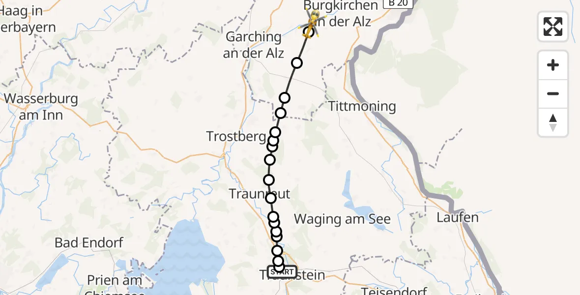 Flugroute Rettungshubschrauber Traunstein Hospital Helipad - Kastl, 23 Februar 2026, 14:57