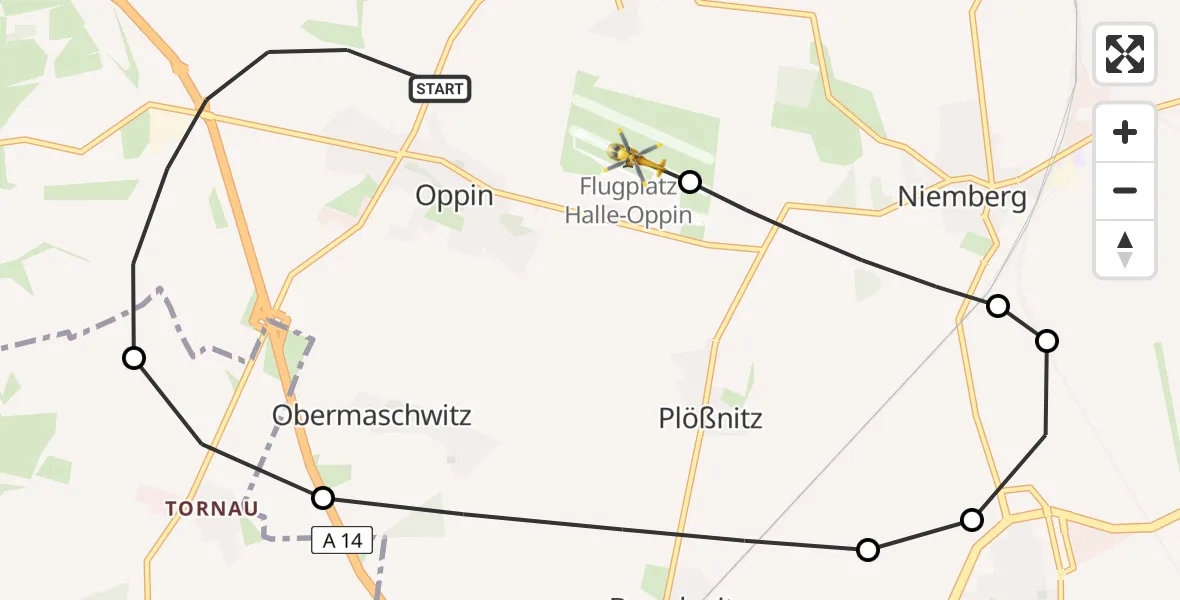 Flugroute Ambulanzhubschrauber Landsberg - Halle-Oppin Airfield, 23 Februar 2026, 14:59