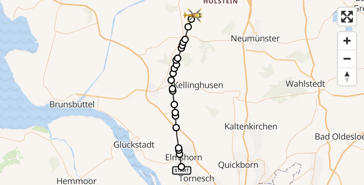 Flugroute Rettungshubschrauber Klein Nordende - Nindorf, 23 Februar 2026, 14:59