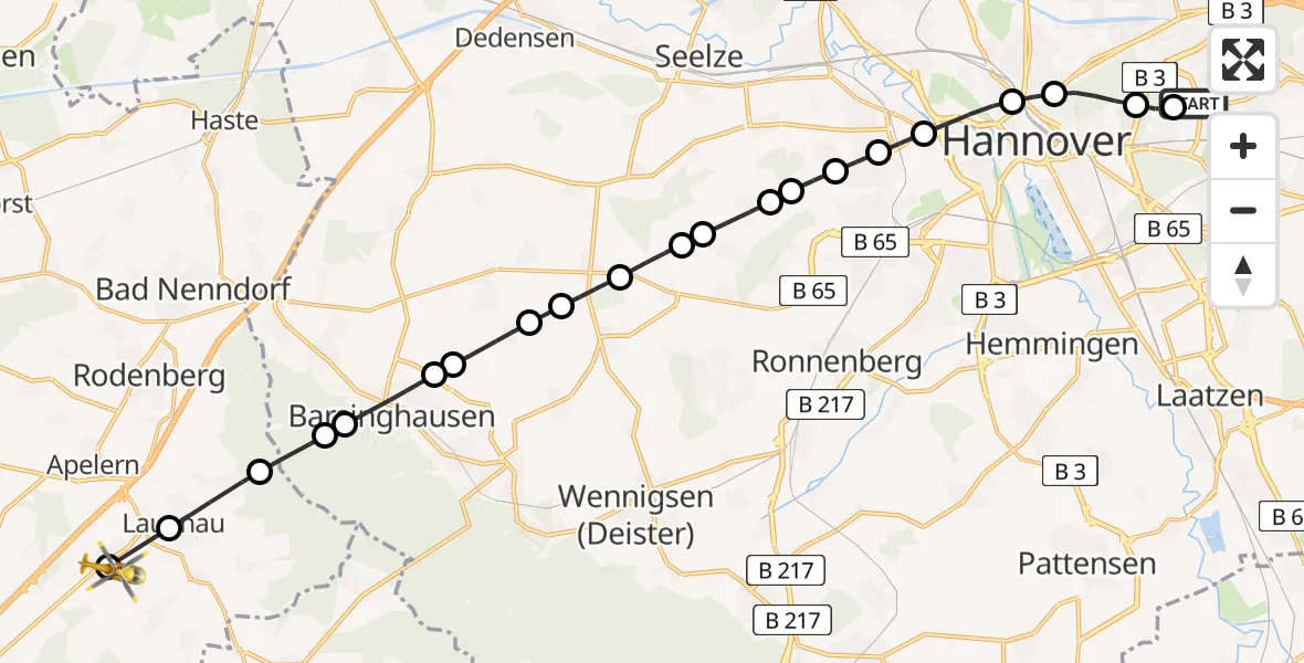 Flugroute Rettungshubschrauber Hannover Air Rescue Heliport (Christoph 4) - Pohle, 23 Februar 2026, 15:00