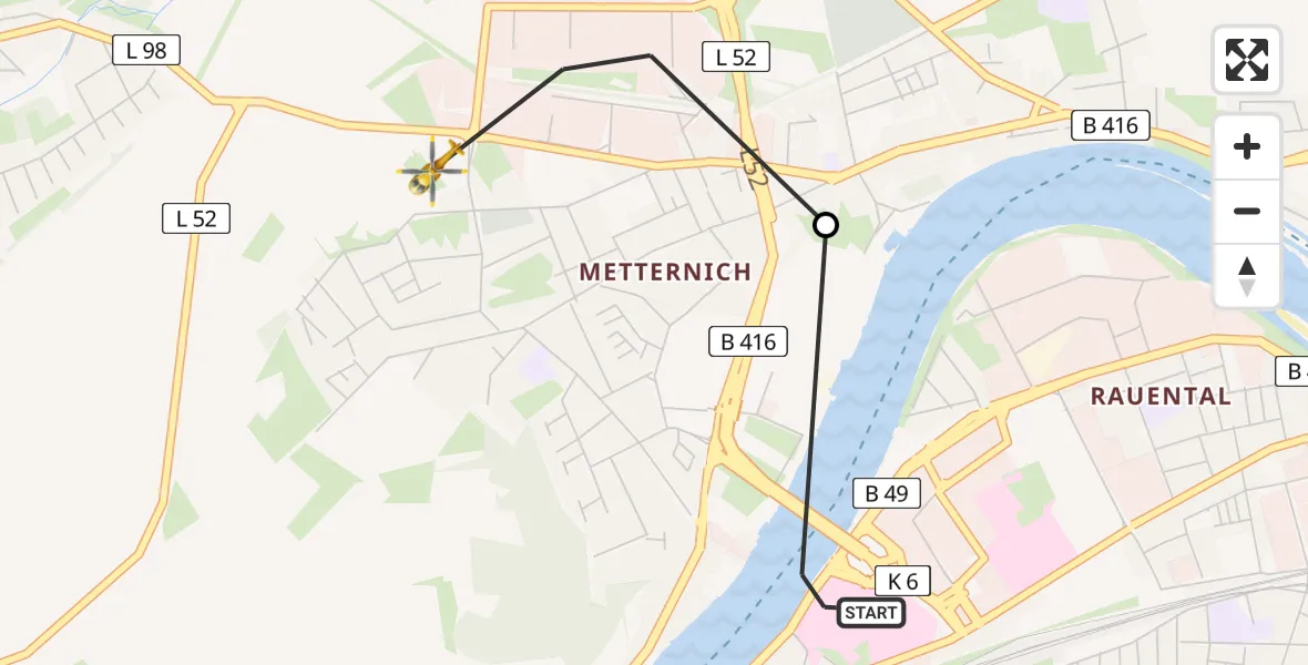 Flugroute Rettungshubschrauber Kemperhof Koblenz Clinic Heliport - Koblenz, 23 Februar 2026, 15:06
