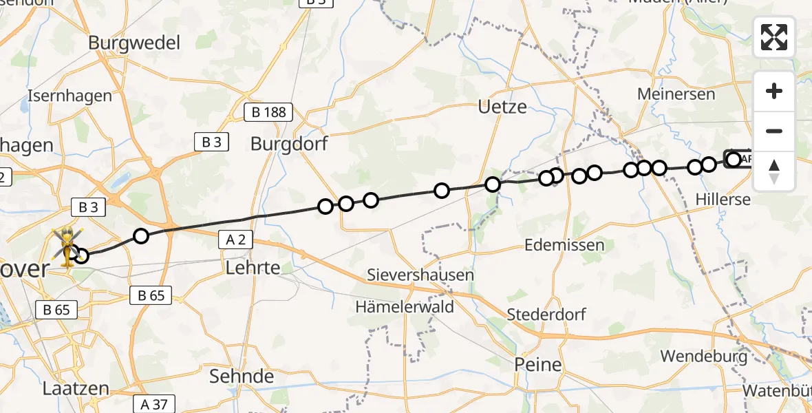 Flugroute Rettungshubschrauber Leiferde - Hannover Air Rescue Heliport (Christoph 4), 23 Februar 2026, 15:21