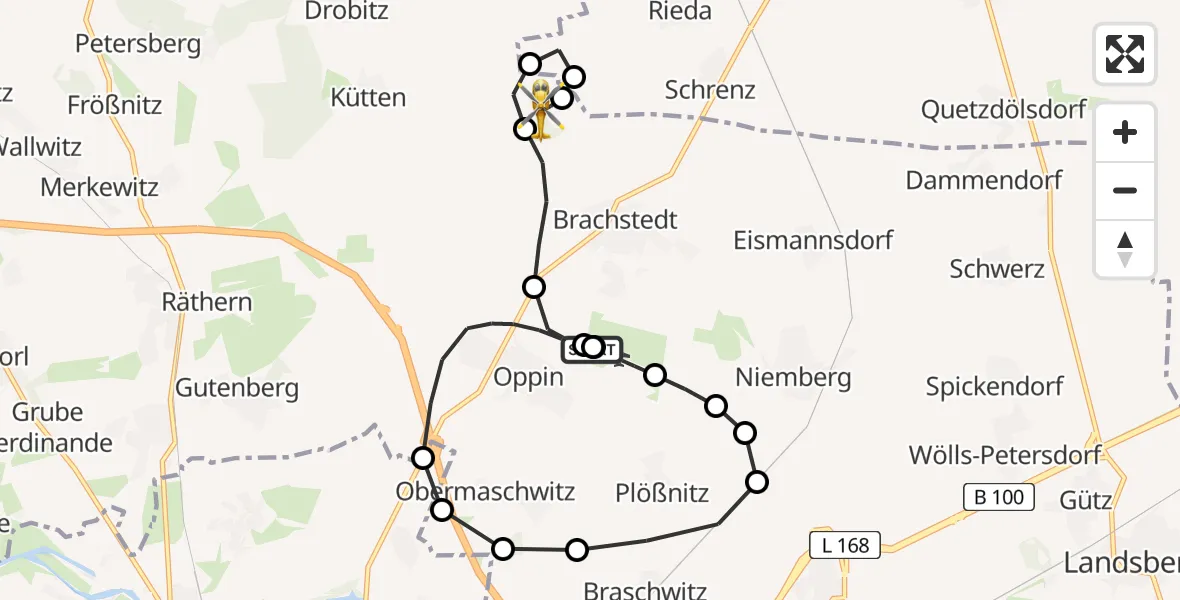 Flugroute Ambulanzhubschrauber Landsberg - Brachstedt, 23 Februar 2026, 15:29