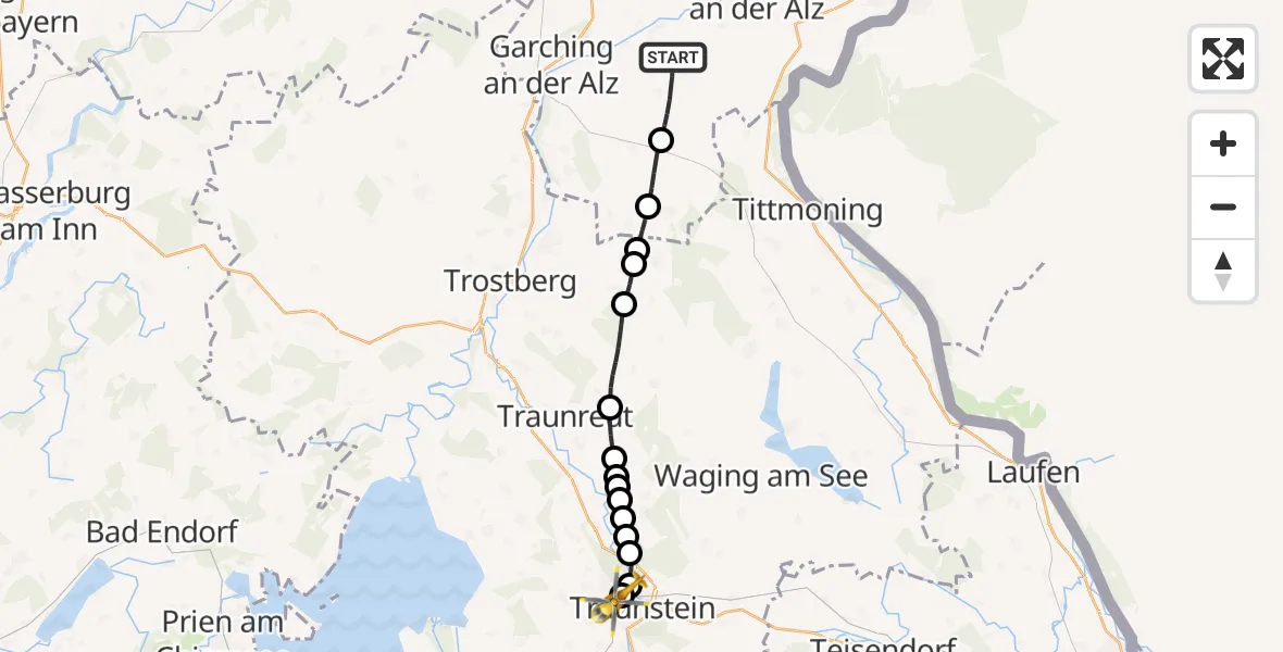 Routekaart van de vlucht: Rettungshubschrauber nach Traunstein Hospital Helipad