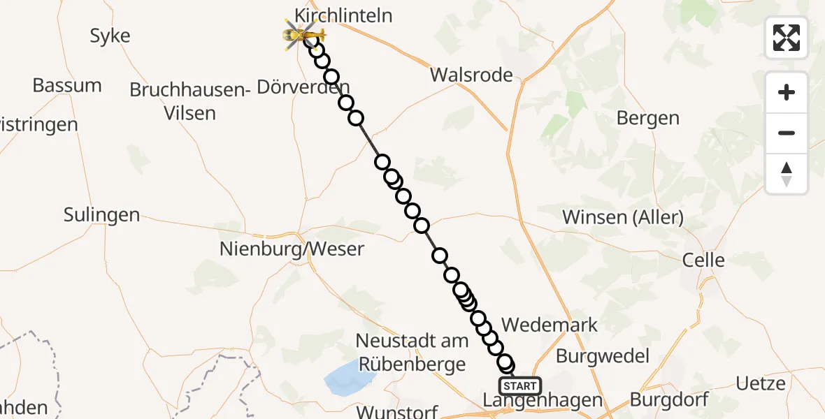 Flugroute Ambulanzhubschrauber Hannover Airport - Verden (Aller), 23 Februar 2026, 15:36