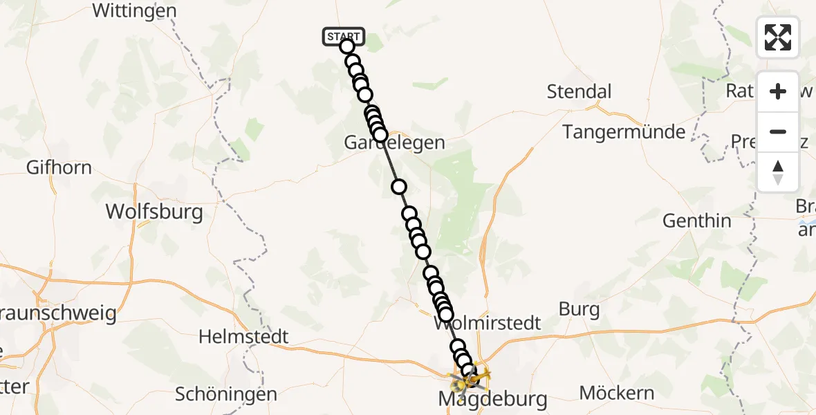 Routekaart van de vlucht: Rettungshubschrauber nach Magdeburg Hospital Heliport