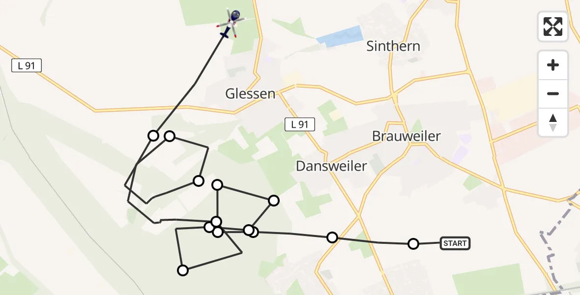 Flugroute Polizeihubschrauber Brauweiler - Glessen, 23 Februar 2026, 15:42