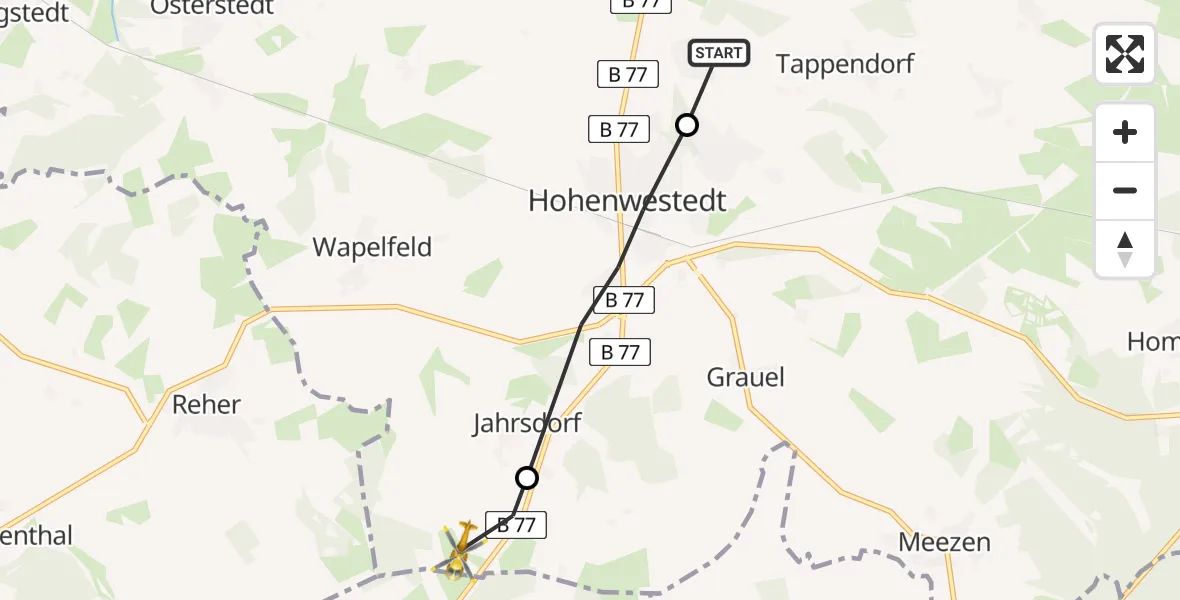 Routekaart van de vlucht: Rettungshubschrauber nach Peissen, B 77