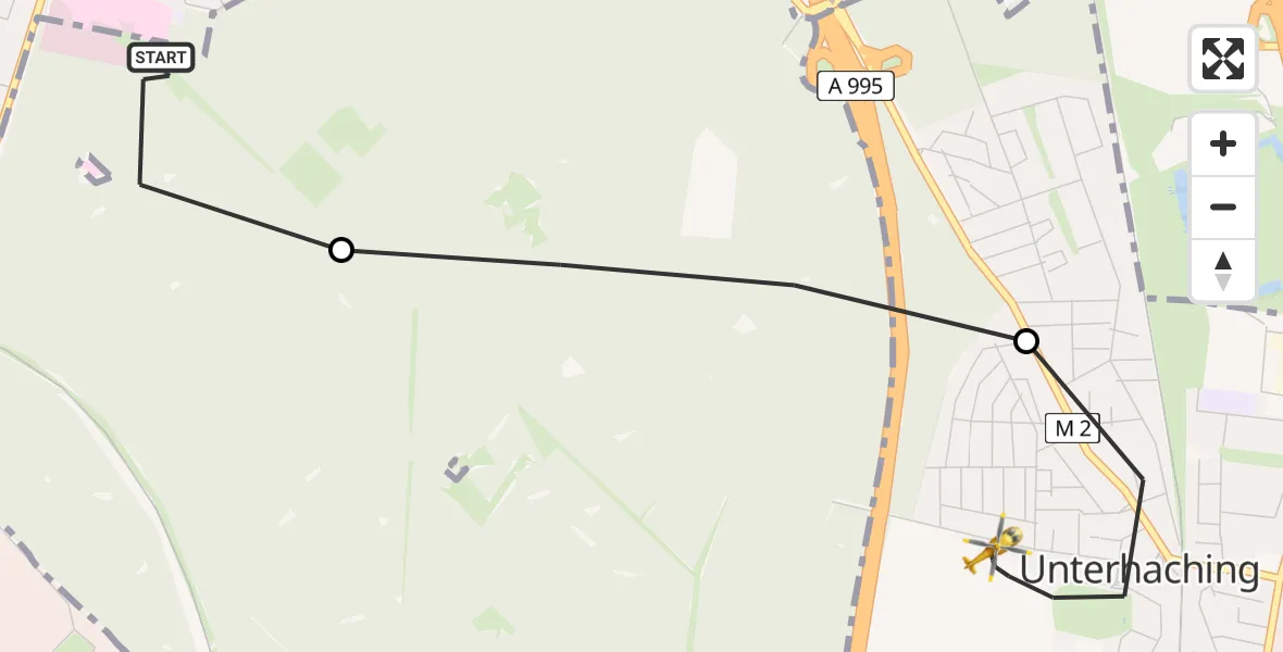 Flugroute Rettungshubschrauber ADAC Air Rescue Center Heliport (Christoph 1) - Unterhaching, 23 Februar 2026, 16:00