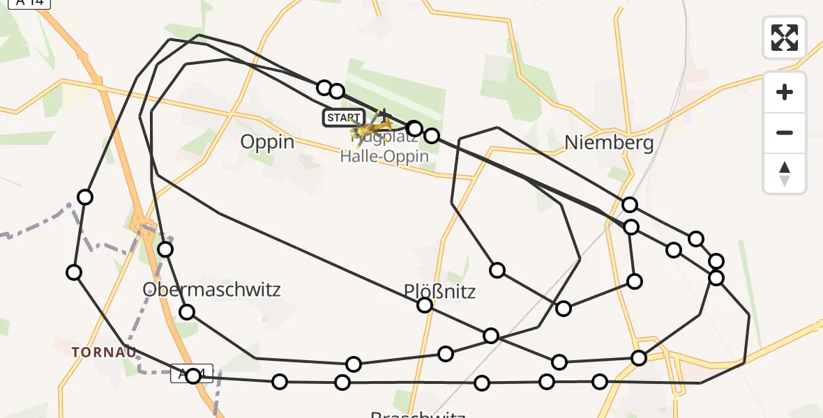 Flugroute Ambulanzhubschrauber Landsberg - Halle-Oppin Airfield, 23 Februar 2026, 16:02