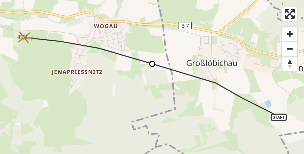 Flugroute Rettungshubschrauber Kleinlöbichau - Jena, 23 Februar 2026, 16:24