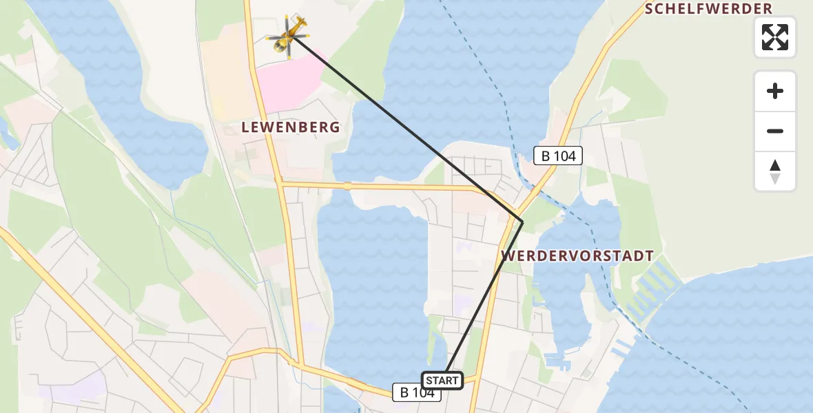 Flugroute Rettungshubschrauber Schwerin - Schwerin, 23 Februar 2026, 16:30