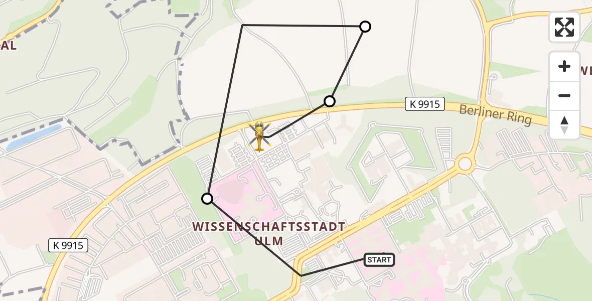 Flugroute Rettungshubschrauber Ulm Military Hospital Emergency Heliport - ADAC Air Rescue Station Ulm (Christoph 22), 23 Februar 2026, 16:31
