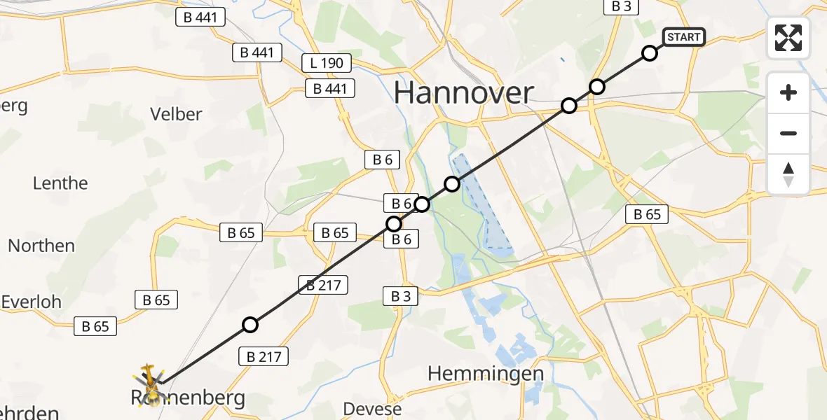 Flugroute Rettungshubschrauber Hannover Air Rescue Heliport (Christoph 4) - Ronnenberg, 23 Februar 2026, 16:41
