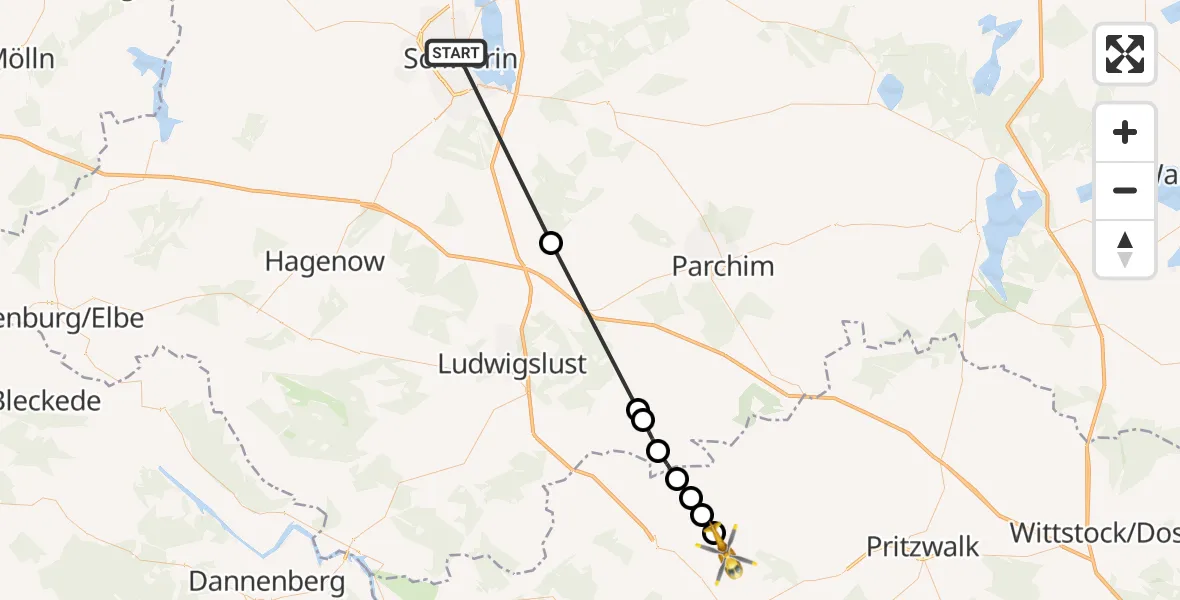 Flugroute Rettungshubschrauber Schwerin - Blüthen, 23 Februar 2026, 16:55