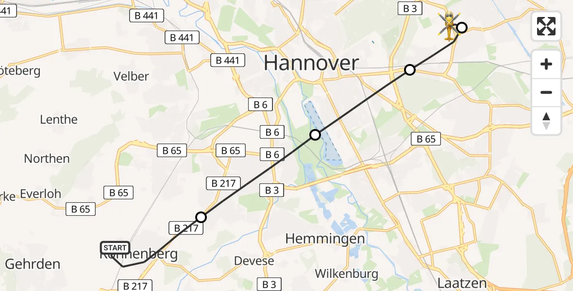 Routekaart van de vlucht: Rettungshubschrauber nach Hannover Air Rescue Heliport (Christoph 4)