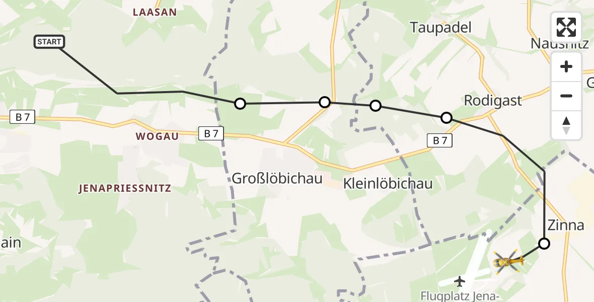 Flugroute Rettungshubschrauber Jena - Zinna, 23 Februar 2026, 17:16