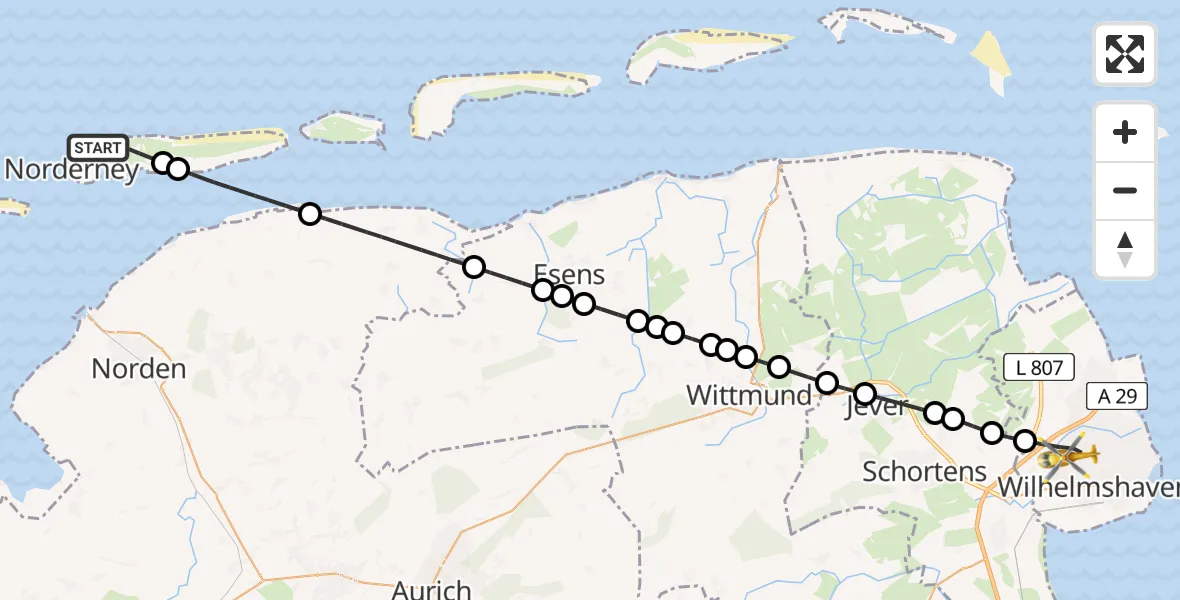 Routekaart van de vlucht: Rettungshubschrauber nach Wilhelmshaven, Friedrich-Paffrath-Straße