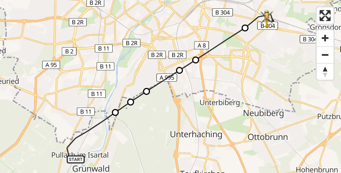 Flugroute Ambulanzhubschrauber Pullach im Isartal - München, 23 Februar 2026, 17:28