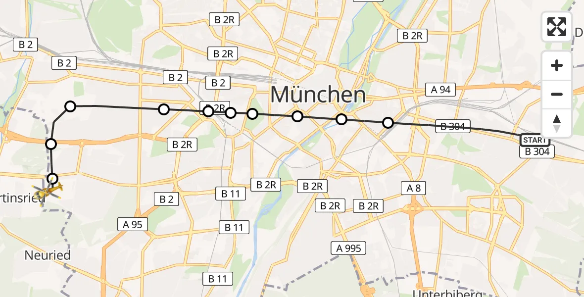 Flugroute Ambulanzhubschrauber München - DRF Air Rescue München Heliport, 23 Februar 2026, 17:49