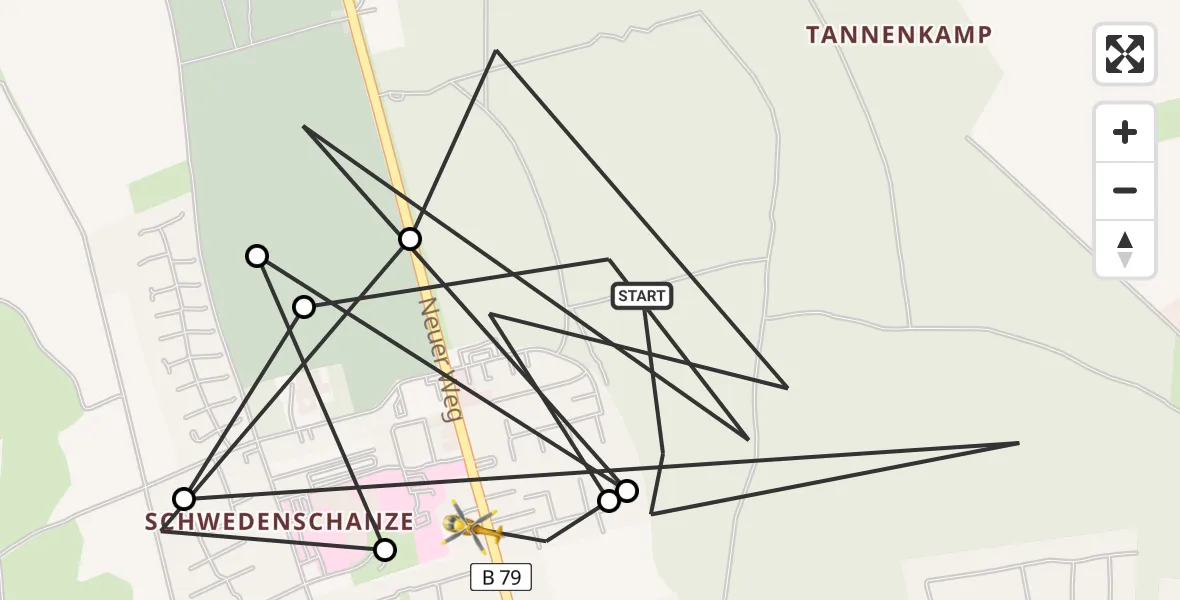 Flugroute Rettungshubschrauber Wolfenbüttel - Wolfenbüttel Municipal Hospital Heliport (Christoph 30), 23 Februar 2026, 17:52