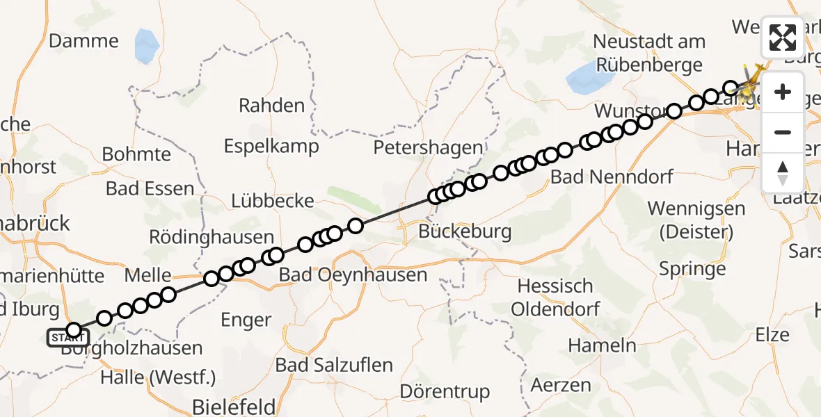 Flugroute Ambulanzhubschrauber Bad Rothenfelde - Hannover Airport, 23 Februar 2026, 17:58