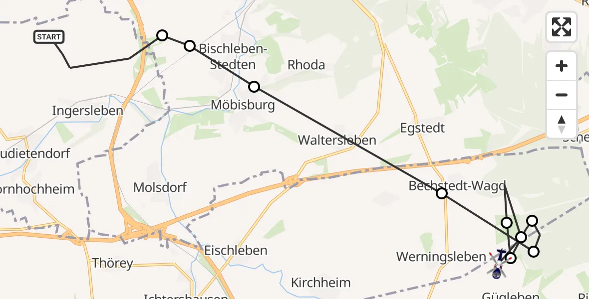 Flugroute Polizeihubschrauber Ingersleben - Gügleben, 23 Februar 2026, 18:13