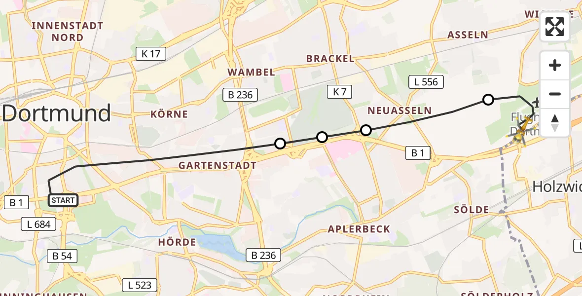 Flugroute Ambulanzhubschrauber Dortmund - Dortmund Airport, 23 Februar 2026, 18:59