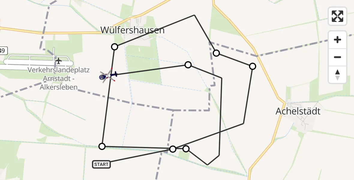 Flugroute Polizeihubschrauber Wüllersleben - Wülfershausen, 23 Februar 2026, 19:03