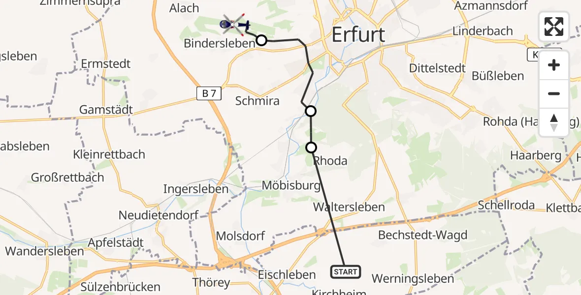 Routekaart van de vlucht: Polizeihubschrauber nach Erfurt-Weimar Airport