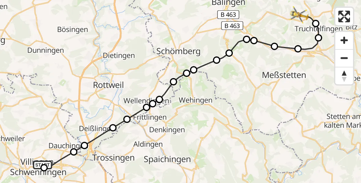 Routekaart van de vlucht: Rettungshubschrauber nach Albstadt, Primelweg