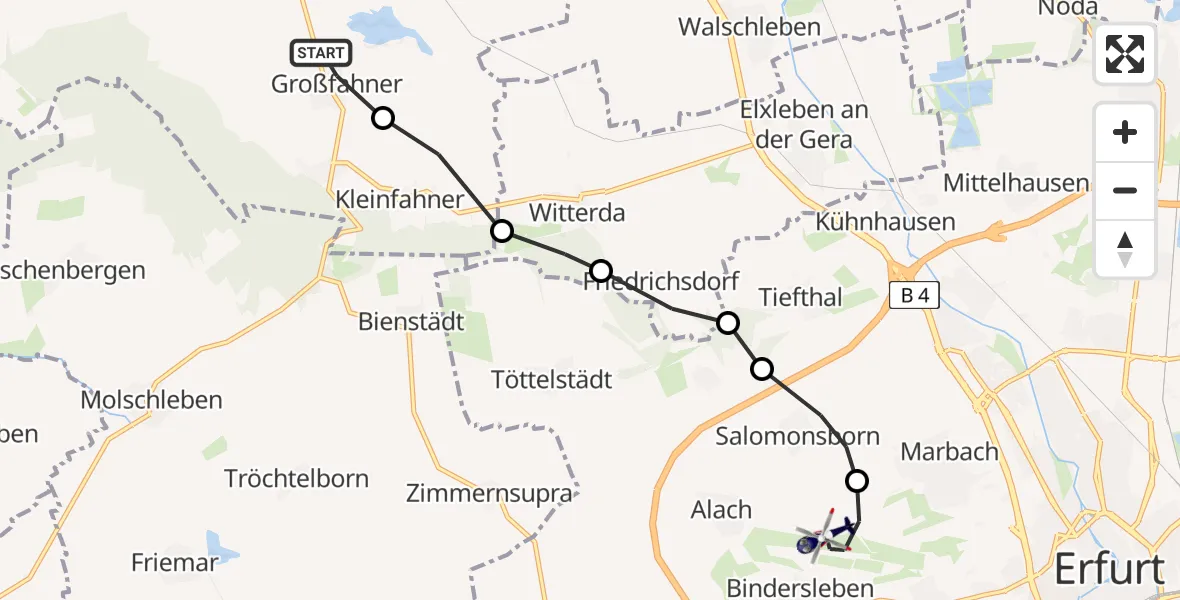 Routekaart van de vlucht: Polizeihubschrauber nach Erfurt-Weimar Airport