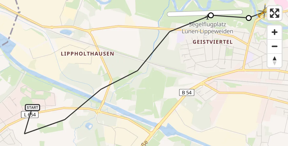 Flugroute Rettungshubschrauber Lünen - Sankt Marien Hospital Heliport, 24 Februar 2026, 06:37