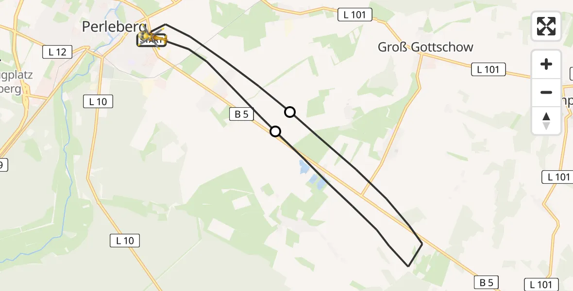 Flugroute Rettungshubschrauber Perleberg - Perleberg, 24 Februar 2026, 06:39