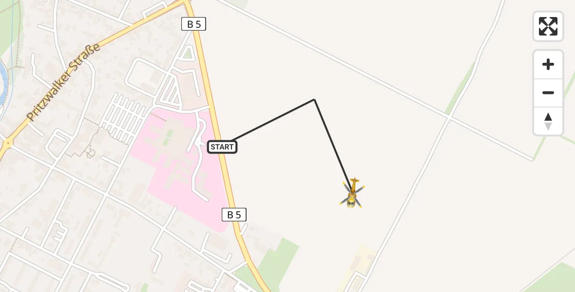 Flugroute Rettungshubschrauber Perleberg - Perleberg, 24 Februar 2026, 07:16