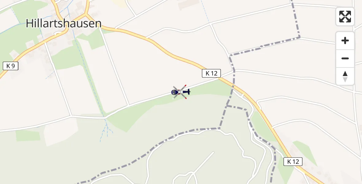 Flugroute Polizeihubschrauber Hillartshausen - Hillartshausen, 24 Februar 2026, 07:33