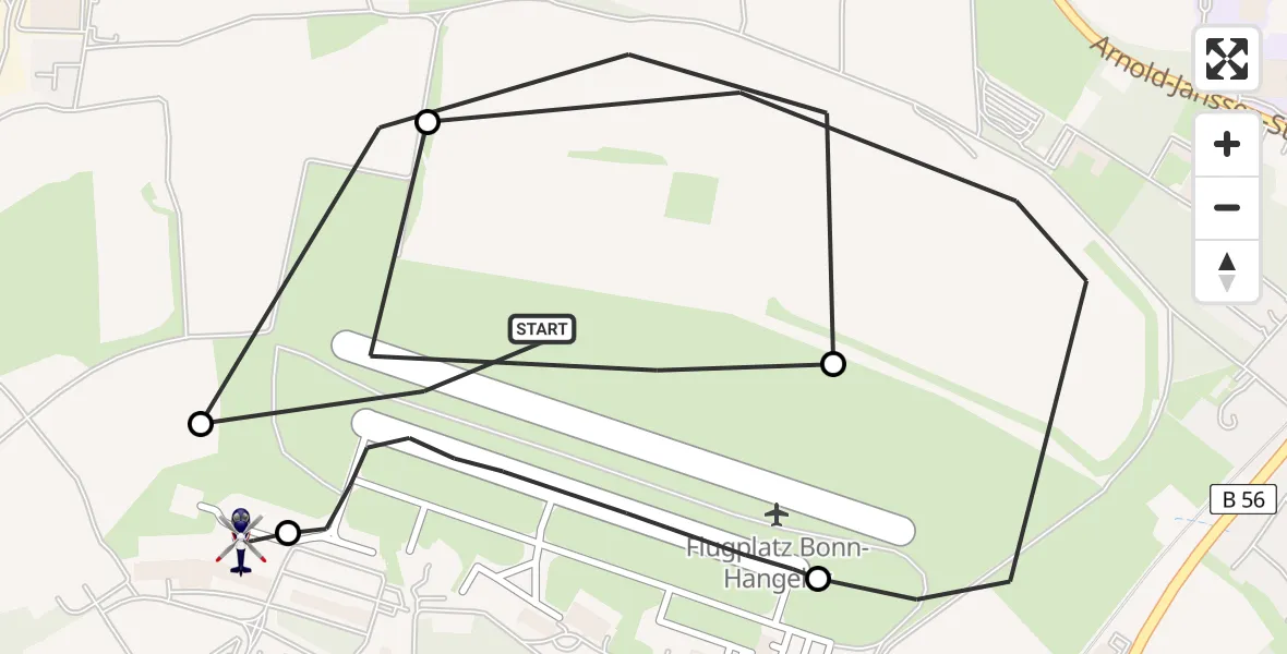 Flugroute Polizeihubschrauber Bonn-Hangelar Airfield - Sankt Augustin, 24 Februar 2026, 07:40