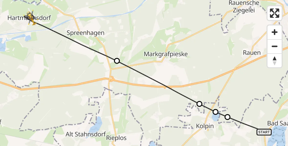 Routekaart van de vlucht: Rettungshubschrauber nach Spreenhagen, Spreenhagener Straße