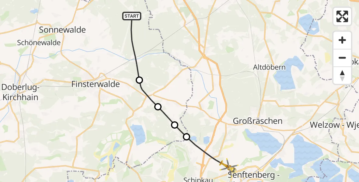 Flugroute Rettungshubschrauber Massen-Niederlausitz - Schipkau, 24 Februar 2026, 08:17