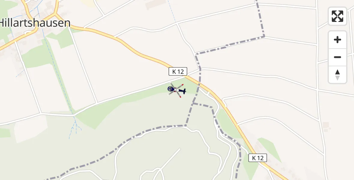 Flugroute Polizeihubschrauber Hillartshausen - Hillartshausen, 24 Februar 2026, 08:27