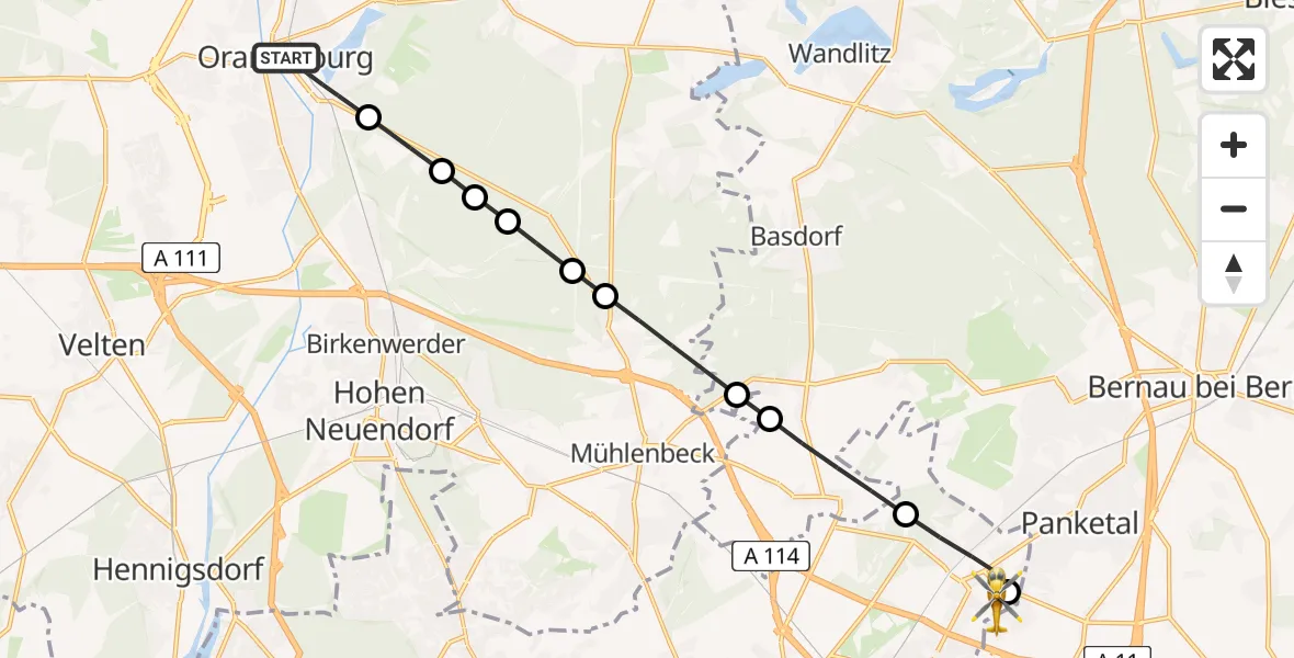 Flugroute Rettungshubschrauber Oranienburg - Helios Clinic Berlin-Buch Heliport, 24 Februar 2026, 08:31